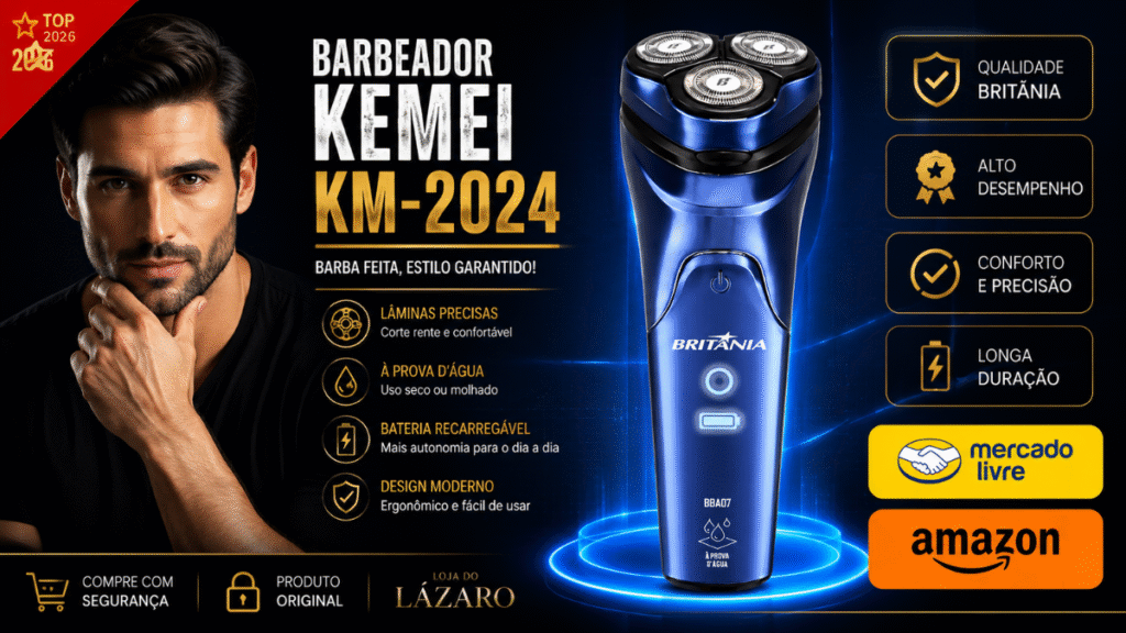 Kemei KM-2024 barbeador elétrico masculino para barbear com conforto e precisão