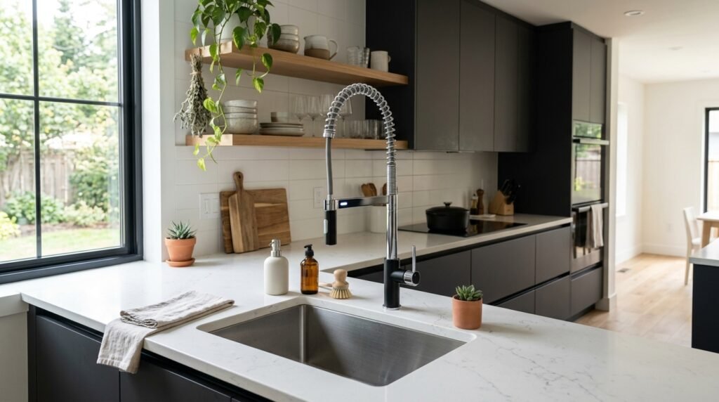 torneira com filtro vale a pena em cozinha moderna com design clean e água filtrada disponível direto na pia