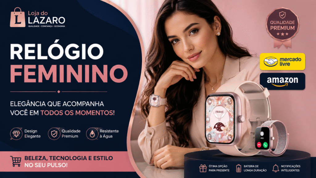 Relógio Feminino moderno e elegante, com design sofisticado e detalhes que destacam o estilo e a beleza feminina.