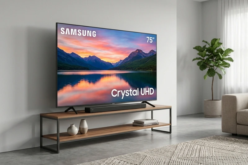 Smart TV barata de tela grande em sala ampla com excelente qualidade de imagem