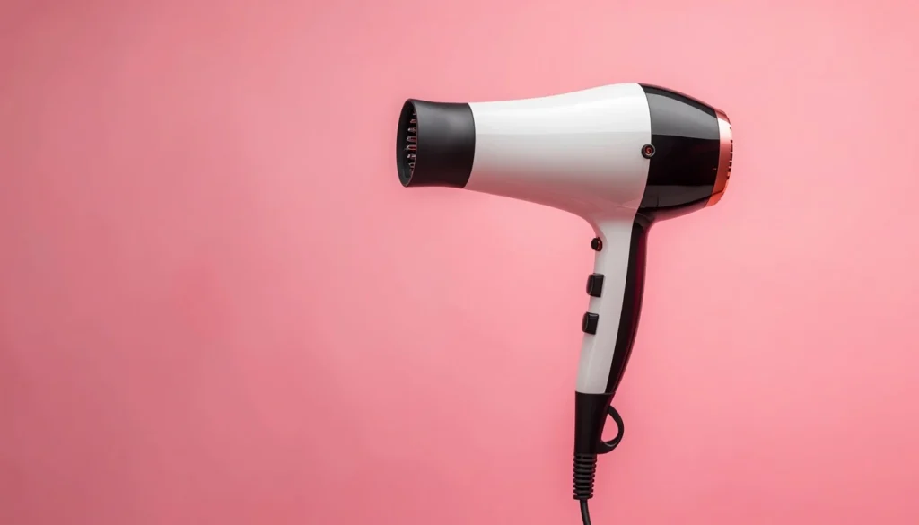 Secador de cabelo com design moderno em fundo rosa, destacando a elegância do secador Philco Seca Rápido 2200W.
