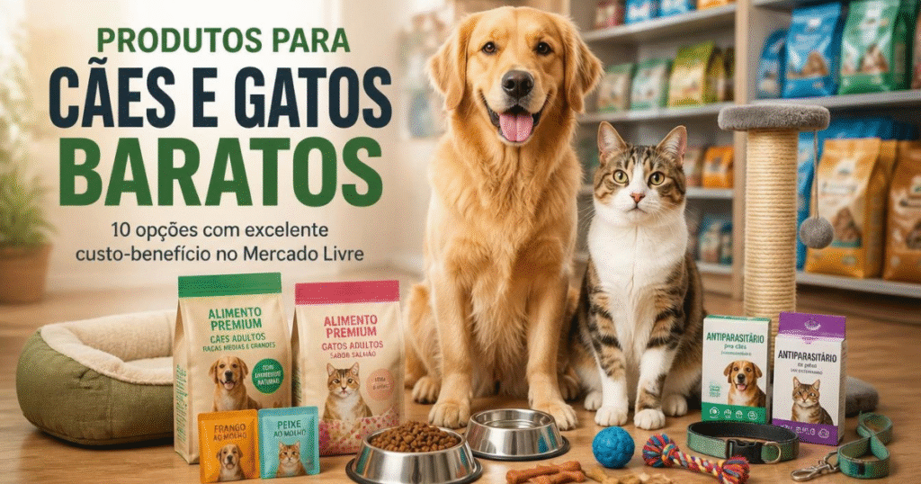 Produtos para cães e gatos baratos com ração, petiscos, acessórios e medicamentos para pets.